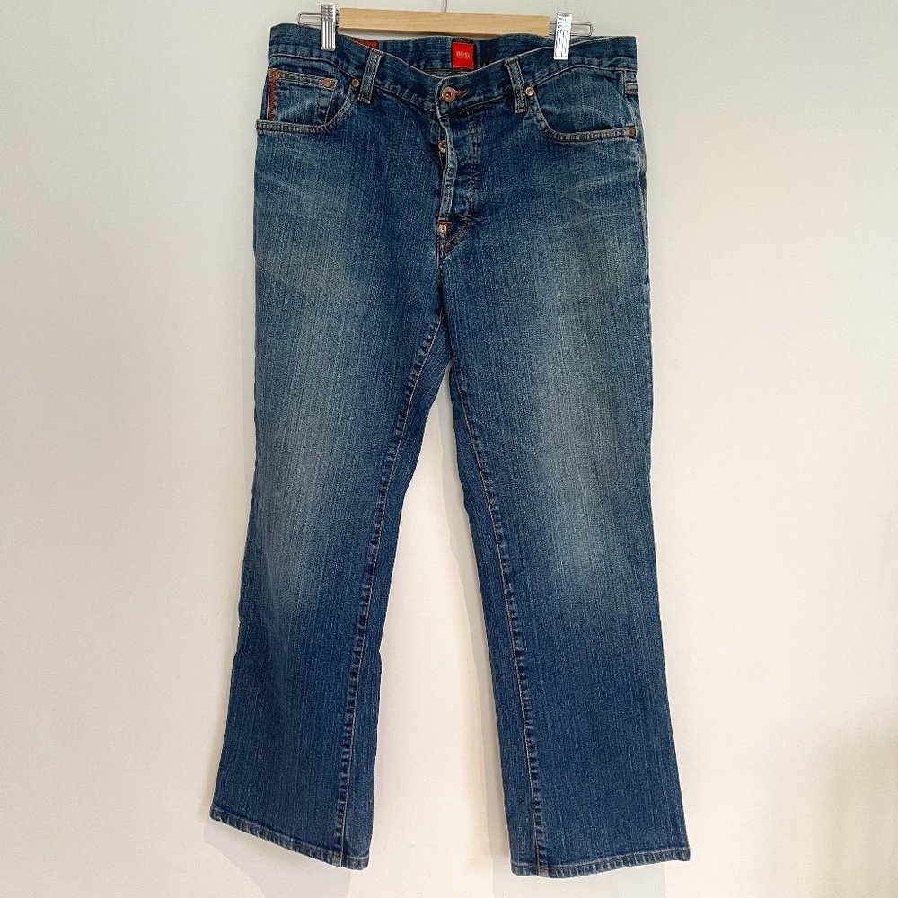 BOSS Hugo Boss Men Button Fly Straight Leg Denim Blue Jeans Size 38X34